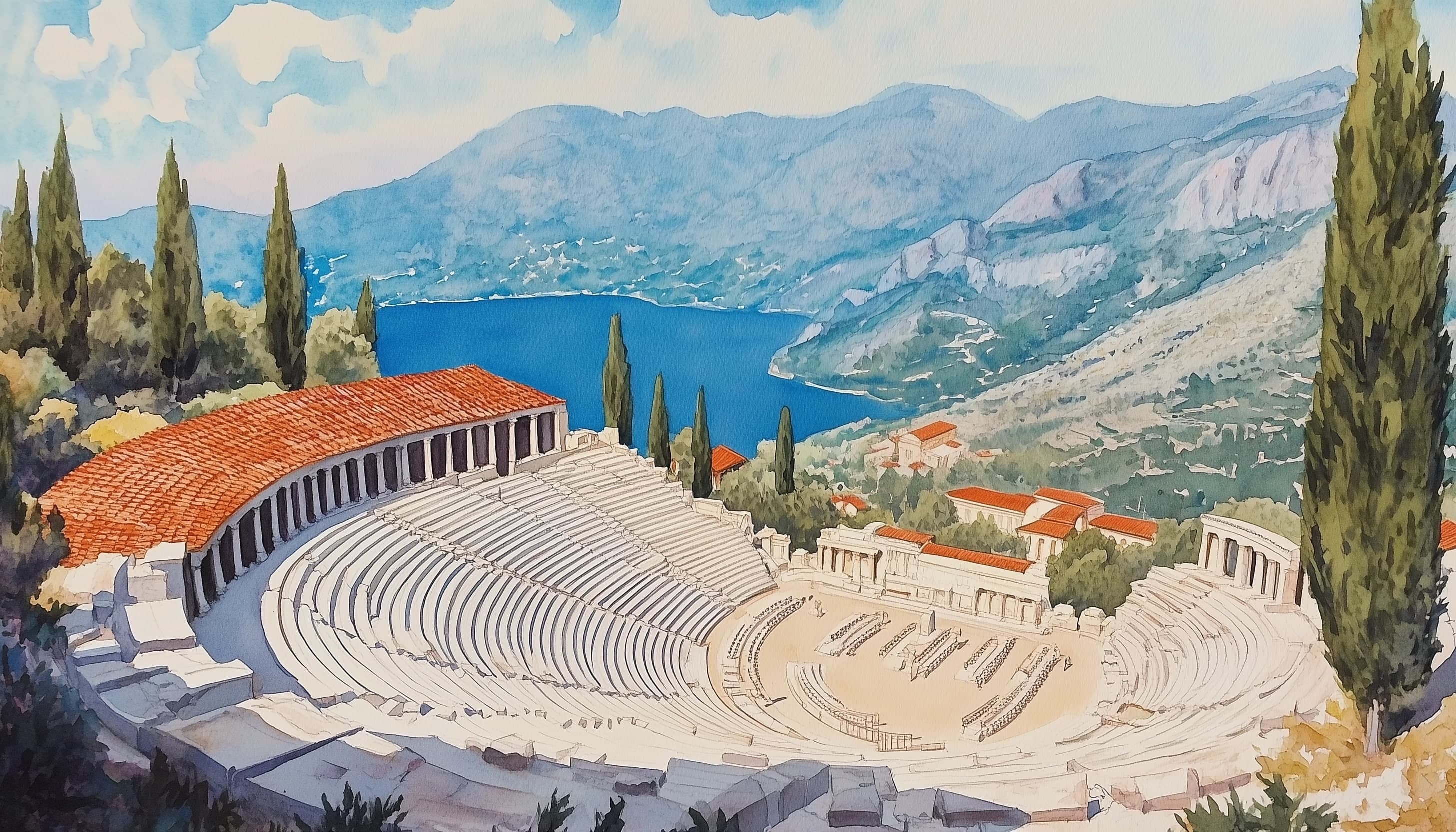 Watercolor image of amphitheater