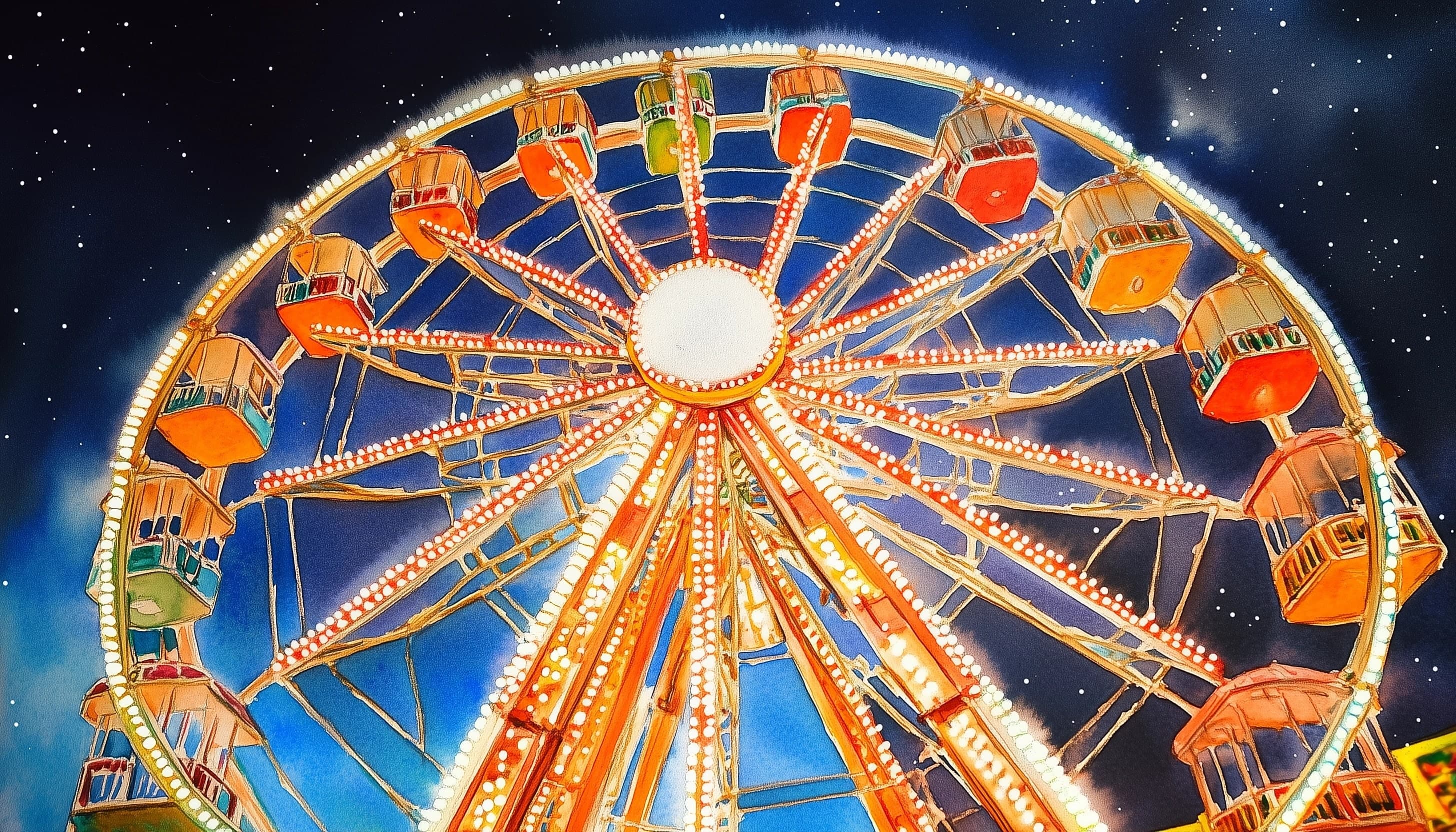 Watercolor image of Ferris wheel