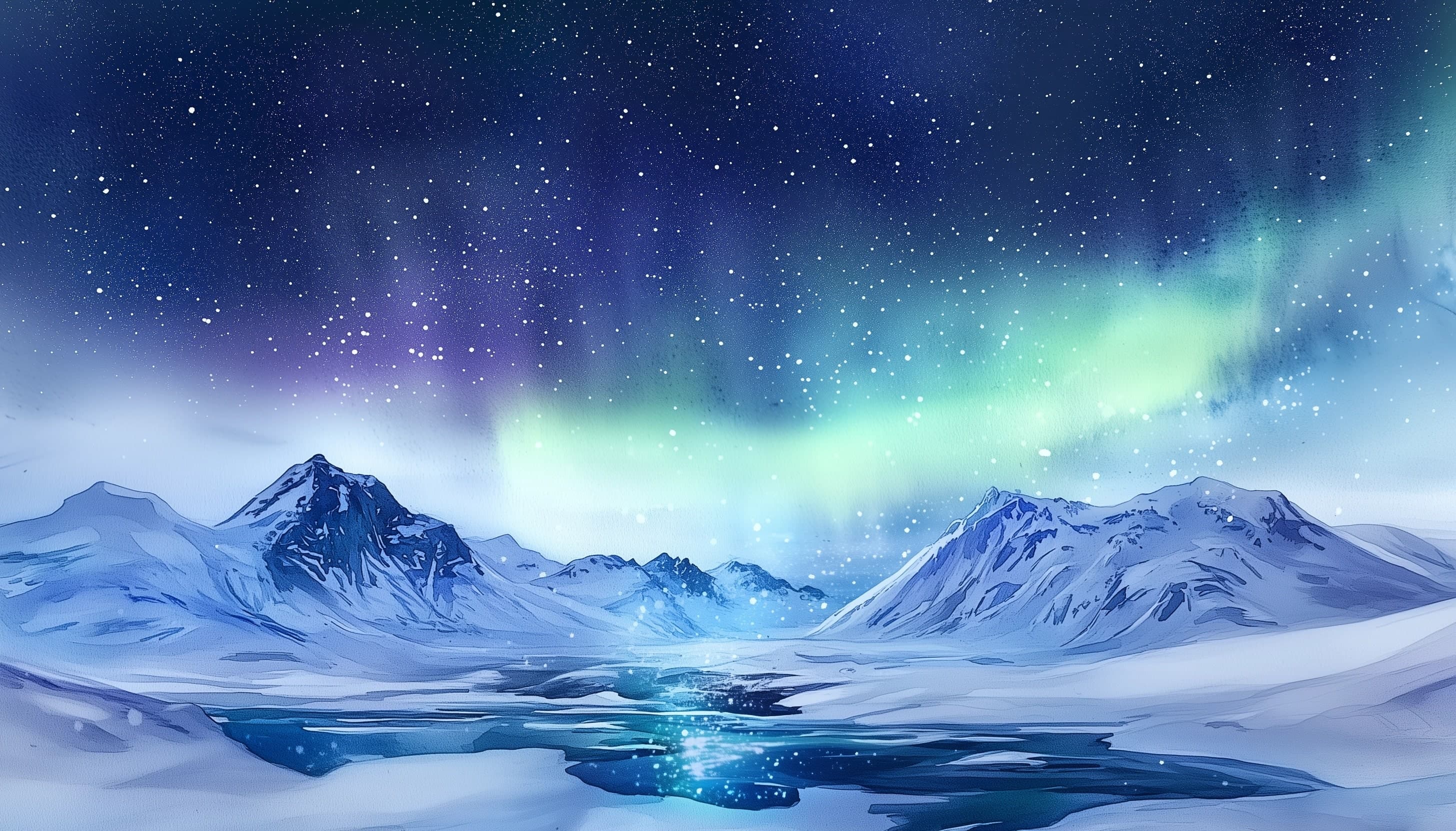 Watercolor image of northern lights