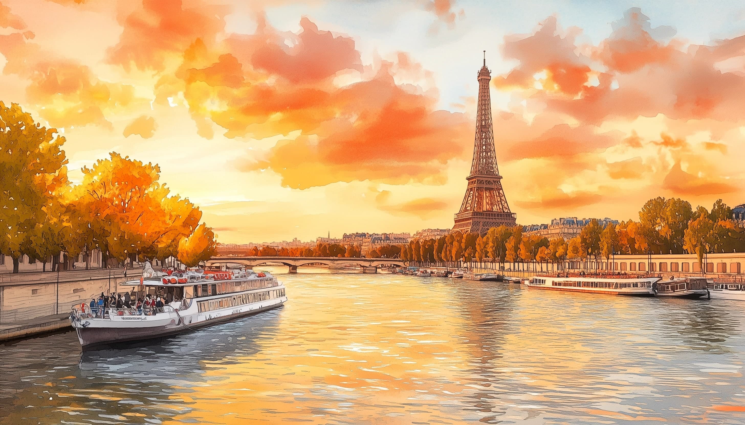 Watercolor image of Eiffel Tower