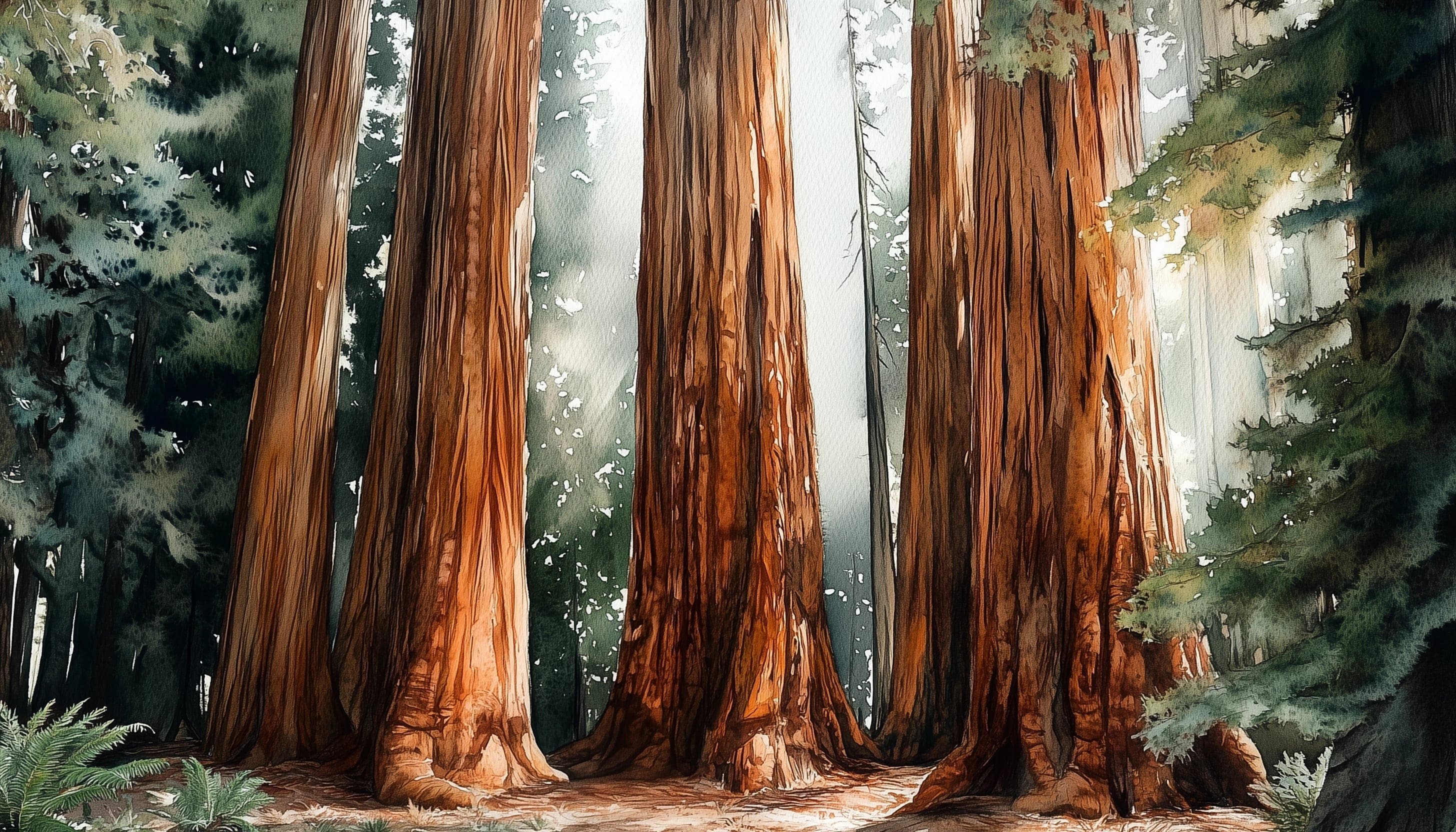 Watercolor image of sequoia trees